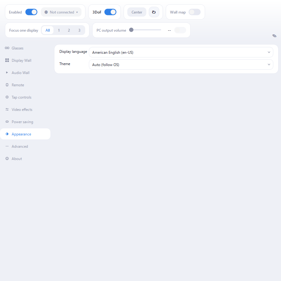 Display language and theme in Appearance settings