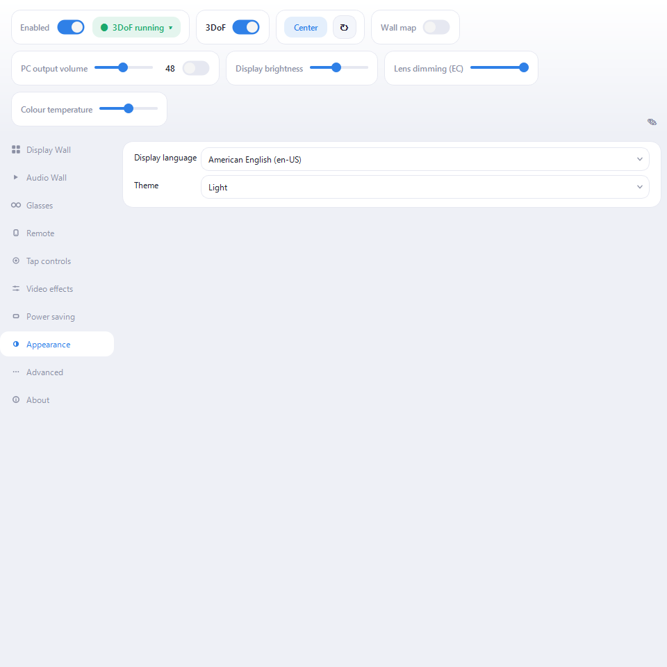 Display language and theme in Appearance settings
